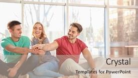  Presentation with people unity - Presentation design featuring putting hands together indoors unity background and a soft green colored foreground