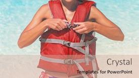  Presentation with water life - Theme having putting-on-life-jacket background and a coral colored foreground