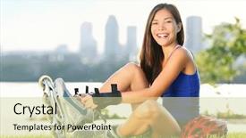  Presentation with urban - Cool new presentation theme with young woman putting on skates backdrop and a soft green colored foreground