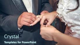  Presentation with wedding rings - PPT layouts consisting of putting-on-wedding-rings background and a tawny brown colored foreground
