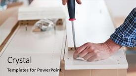 Presentation with flat - Slide set having putting together - man assembling flat pack furniture background and a mint green colored foreground