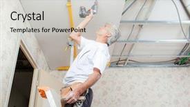  Presentation with builder - PPT theme having putting up a suspended ceiling background and a light gray colored foreground