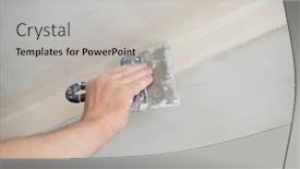  Presentation with home improvement - Beautiful presentation design featuring putty-knife-in-male-hand backdrop and a light gray colored foreground