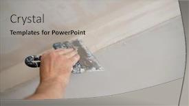  Presentation with improvement - Presentation theme with putty-knife-in-male-hand background and a light gray colored foreground