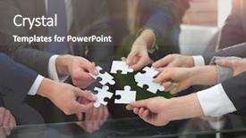  Presentation with puzzle team - Beautiful presentation theme featuring puzle - business team solving puzzle together backdrop and a gray colored foreground