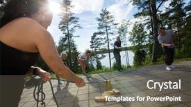  Presentation with blocks - Theme featuring puzle - friends picking up wooden blocks background and a gray colored foreground