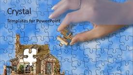  Presentation with build - Beautiful PPT theme featuring plot land - build the house - hand backdrop and a light blue colored foreground