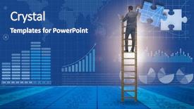  Presentation with together puzzle pieces - Presentation theme enhanced with businessman putting together jigsaw puzzle background and a ocean colored foreground