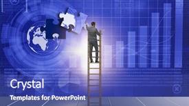  Presentation with together puzzle pieces - Presentation theme consisting of businessman putting together jigsaw puzzle background and a ocean colored foreground