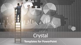  Presentation with together puzzle pieces - Beautiful presentation theme featuring businessman putting together jigsaw puzzle backdrop and a gray colored foreground