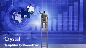  Presentation with together puzzle pieces - Colorful PPT theme enhanced with businessman putting together jigsaw puzzle backdrop and a teal colored foreground