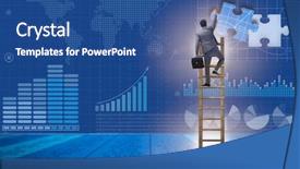  Presentation with together puzzle pieces - Cool new slide set with businessman putting together jigsaw puzzle backdrop and a ocean colored foreground