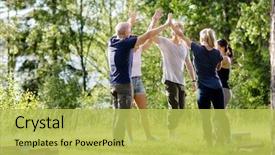  Presentation with coworkers - Audience pleasing PPT layouts consisting of puzzle - coworkers giving high-five after playing backdrop and a yellow colored foreground