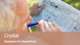  Presentation with newspaper - PPT theme having puzzle - senior man with newspaper background and a coral colored foreground
