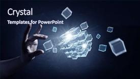  Presentation with problem solving - Audience pleasing presentation design consisting of puzzle 3d - businessman hand touch cube backdrop and a navy blue colored foreground