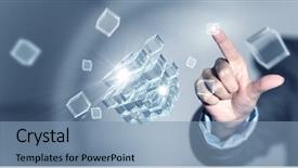  Presentation with problem solving - Audience pleasing presentation design consisting of puzzle 3d - businesswoman touching with finger cube backdrop and a light blue colored foreground