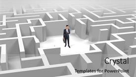  Presentation with businessman standing on maze - Beautiful presentation theme featuring puzzle 3d - young businessman standing backdrop and a  colored foreground
