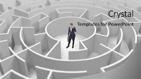  Presentation with maze - Cool new presentation design with puzzle 3d - young businessman standing backdrop and a light gray colored foreground