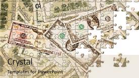  Presentation with puzzle - PPT theme with puzzle a lot of dollars background and a coral colored foreground