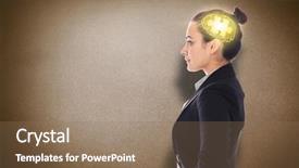  Presentation with grey - Colorful PPT theme enhanced with puzzle animation - serious businesswoman against grey backdrop and a coral colored foreground