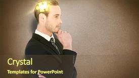 Presentation with thinking - Presentation theme consisting of puzzle animation - thinking businessman standing with hand background and a tawny brown colored foreground