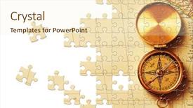  Presentation with world map puzzle - Beautiful PPT theme featuring puzzle antique brass compass backdrop and a cream colored foreground