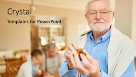  Presentation with old man - Slide set consisting of puzzle as employment and patience background and a coral colored foreground