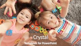  Presentation with children little child girl plays - Audience pleasing presentation theme consisting of puzzle background - cute little children playing backdrop and a coral colored foreground