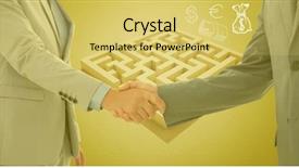  Presentation with shaking hands - Colorful presentation theme enhanced with puzzle dollar sign - composite image of businessman backdrop and a yellow colored foreground