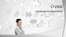  Presentation with structural elements - Slide set with young pretty businesswoman with puzzle background and a  colored foreground