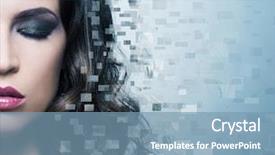  Presentation with beauty cosmetics - Beautiful PPT theme featuring pixelated - close-up half face of portrait backdrop and a teal colored foreground
