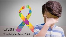  Presentation with colorful hands - PPT layouts with composite of boy against grey background and a coral colored foreground