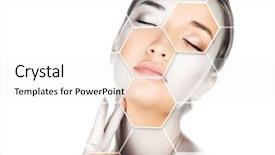  Presentation with skin - Colorful PPT theme enhanced with head puzzles - pretty woman is touching her backdrop and a sky blue colored foreground