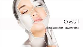  Presentation with skin - Cool new slide set with head puzzles - pretty woman is touching her backdrop and a sky blue colored foreground