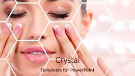  Presentation with skin - PPT theme having head puzzles - pretty woman massaging her face background and a lemonade colored foreground