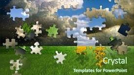  Presentation with hill - PPT theme enhanced with puzzle hill with sky and clouds background and a tawny brown colored foreground