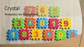  Presentation with numbers - PPT theme consisting of puzzle knowledge - colorful numbers on wooden table background and a soft green colored foreground