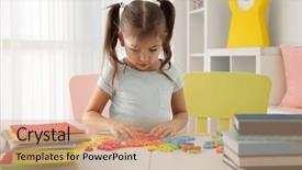  Presentation with children little child girl plays - Beautiful theme featuring puzzle knowledge - cute little girl playing backdrop and a coral colored foreground