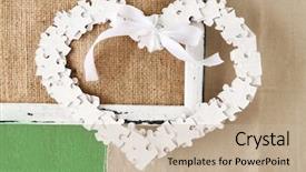  Presentation with heart puzzle - Slides featuring puzzle made heart shape on color wooden background background and a mint green colored foreground