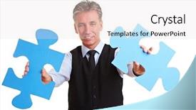  Presentation with falling jigsaw pieces - Presentation theme having puzzle man - senior manager holding two oversized background and a lemonade colored foreground