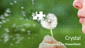 Presentation with dandelion - Presentation consisting of puzzle of a girl blowing background and a tawny brown colored foreground