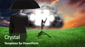  Presentation with technology orange and grey - Slides featuring puzzle piece shadows - mature businessman holding an umbrella background and a tawny brown colored foreground