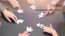  Presentation with puzzle team - Cool new slide set with puzzle pieces in the hands backdrop and a coral colored foreground