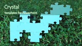  Presentation with puzzle green - Slide deck featuring puzzle pieces on green grass background green space concept background and a ocean colored foreground