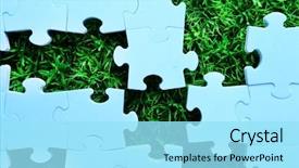  Presentation with puzzle green - PPT theme featuring puzzle pieces on green grass background and a arctic colored foreground