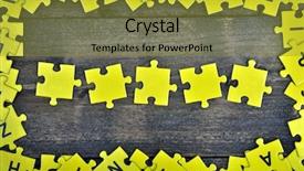  Presentation with puzzle pieces coming together - Colorful PPT layouts enhanced with puzzle pieces on wooden table backdrop and a gold colored foreground