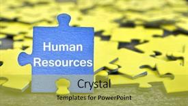  Presentation with human resources puzzle - Colorful PPT theme enhanced with puzzle pieces with word human backdrop and a yellow colored foreground
