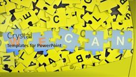  Presentation with puzzle pieces flying - Audience pleasing PPT layouts consisting of puzzle-pieces-with-word backdrop and a yellow colored foreground