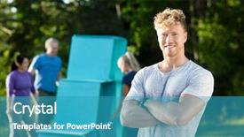  Presentation with young man on the phone - Amazing slides having puzzle smile - smiling young man standing arms backdrop and a teal colored foreground