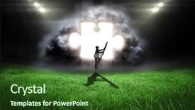  Presentation with football lights - Audience pleasing presentation theme consisting of puzzle soccer - businessman climbing up ladder backdrop and a forest green colored foreground